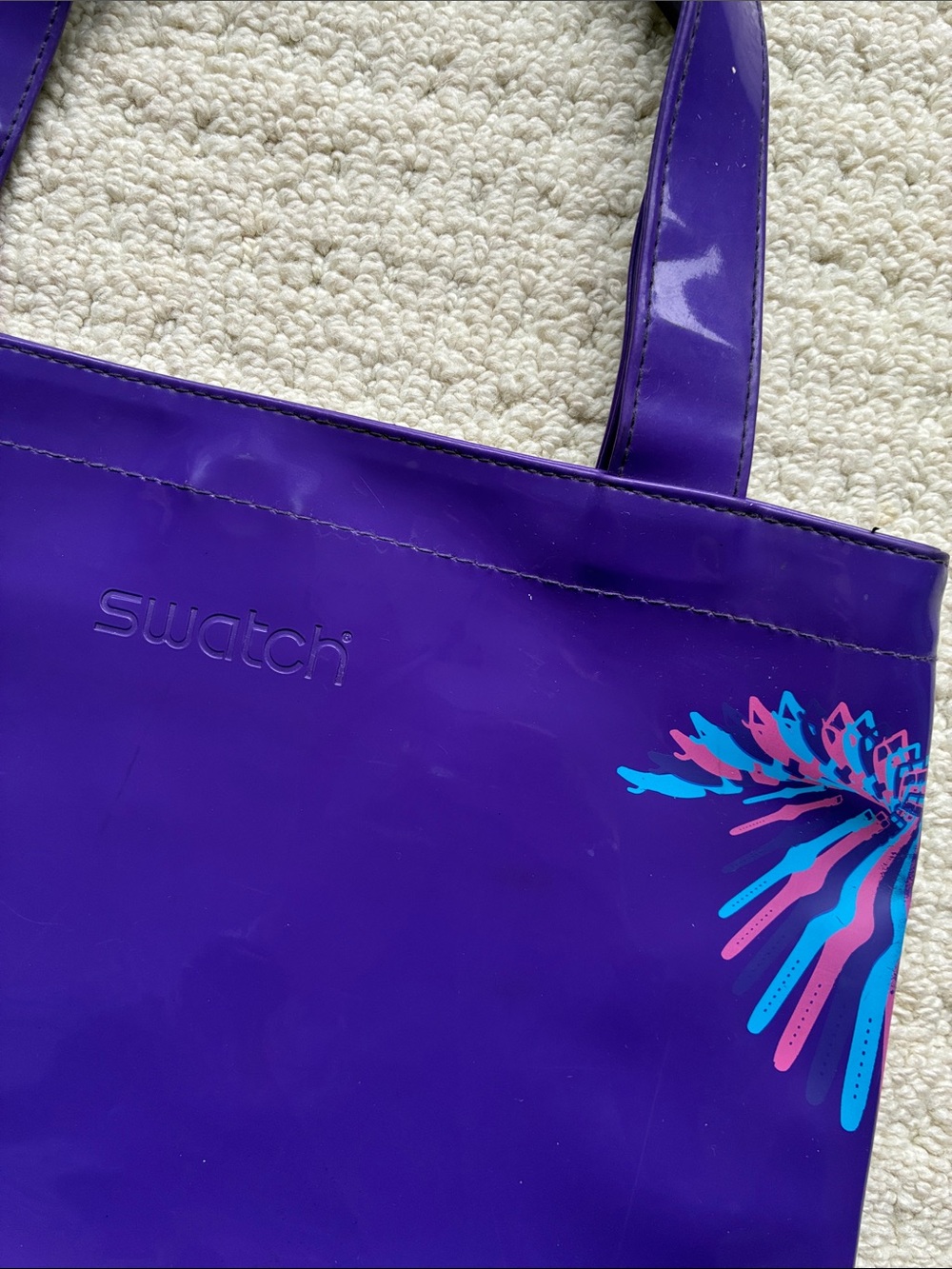 Swatch Vintage Purple Vinyl Tote Bag Watch Strap Graphic Print - Picture 2 of 12